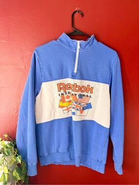 Vintage Reebok International Flag Quarter-Zip Pullover Sweatshirt - Size M